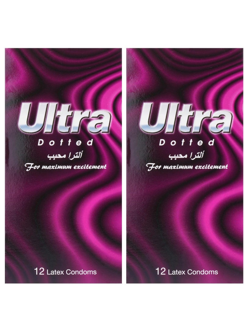 Ultra Pack Of 2 12-Piece Dotted Lubricated Condom Set - Image 1